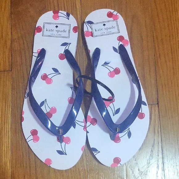 Kate Spade Cherry Print Flip Flops - White and Red - Picture 1 of 4